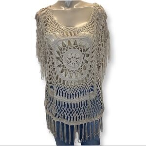 Questions by Say What Size Medium Crochet Tunic with Fringes. Preowned